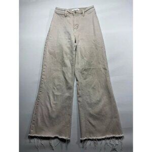 Vervet Women's Raw Hem Wide Leg Beige Stretch Denim Jeans - Size 25x28